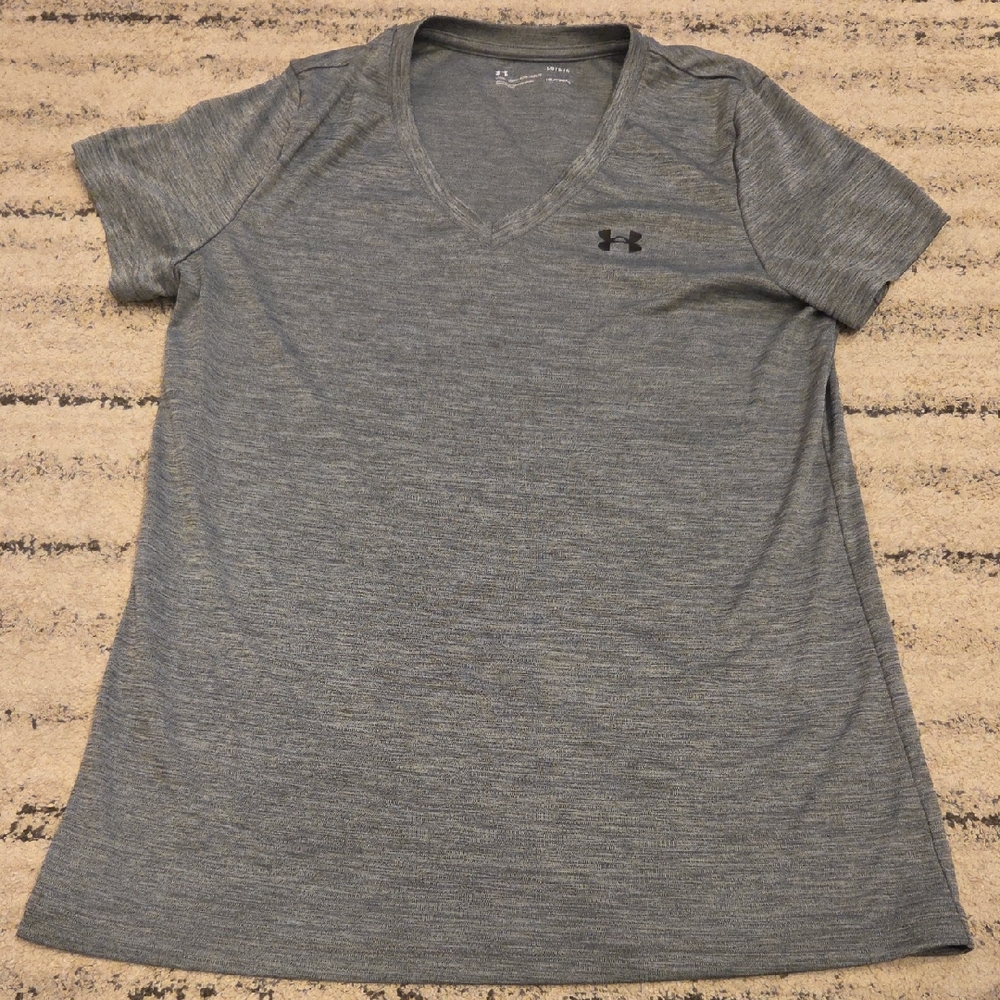 Under Armour Women's Short Sleeve V-Neck Tee in Heathered Gray